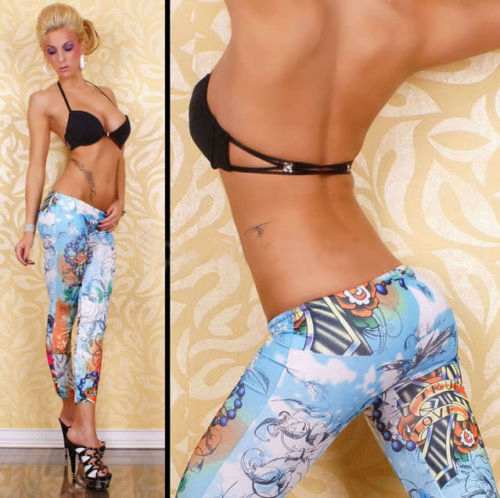 Stylish tattoo cartoon pattern leggings pants